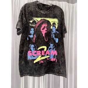 Vintage Scream 2 Graphic Acid Wash T-Shirt Unisex L Black Pink Blue Horror Movie